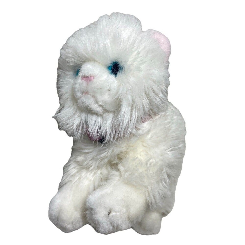 Keel Toys Tiffany White Fluffy Cat With Blue Eyes Soft Plush Toy 10" Collar
